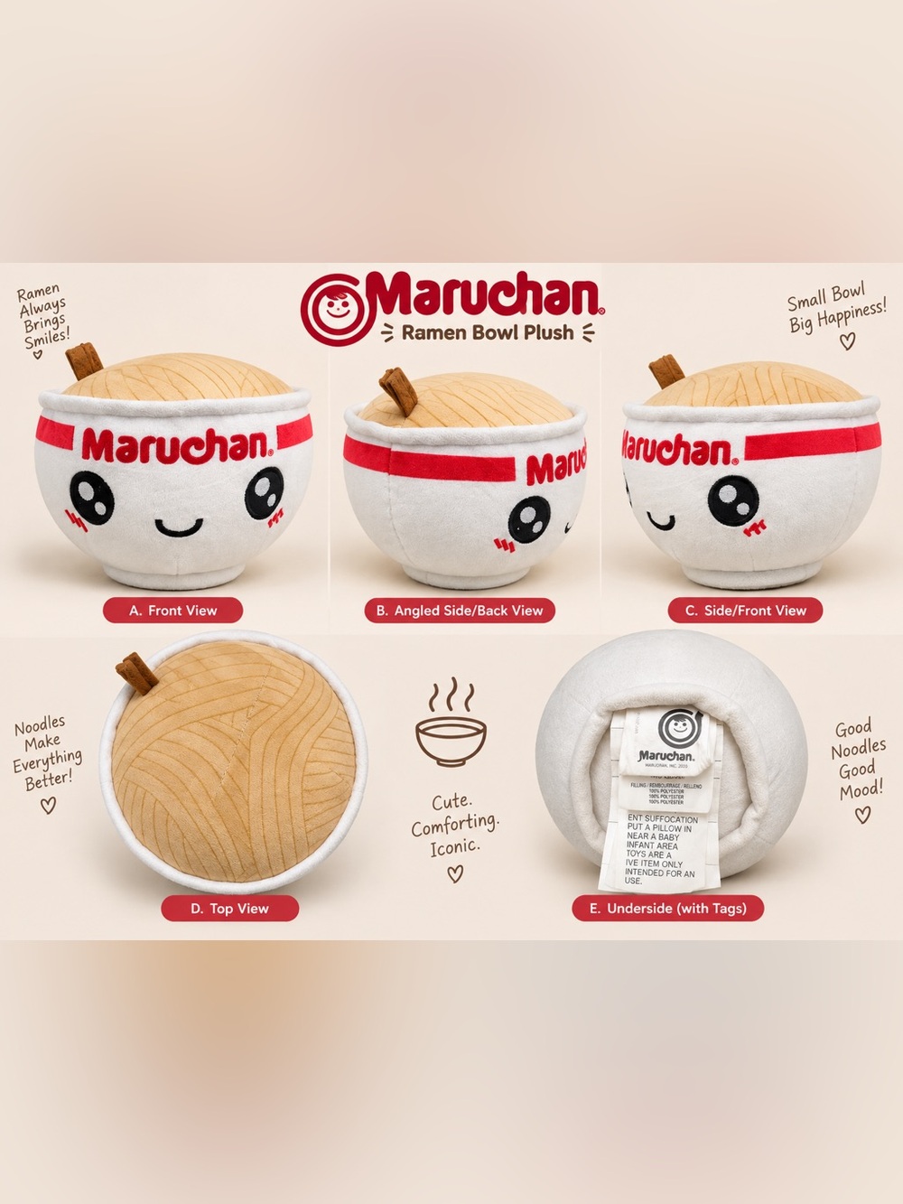 Maruchan Ramen Noodle Bowl Plush 8” Kawaii Stuffed Food Toy Cute
